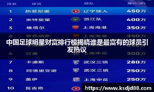 中国足球明星财富排行榜揭晓谁是最富有的球员引发热议